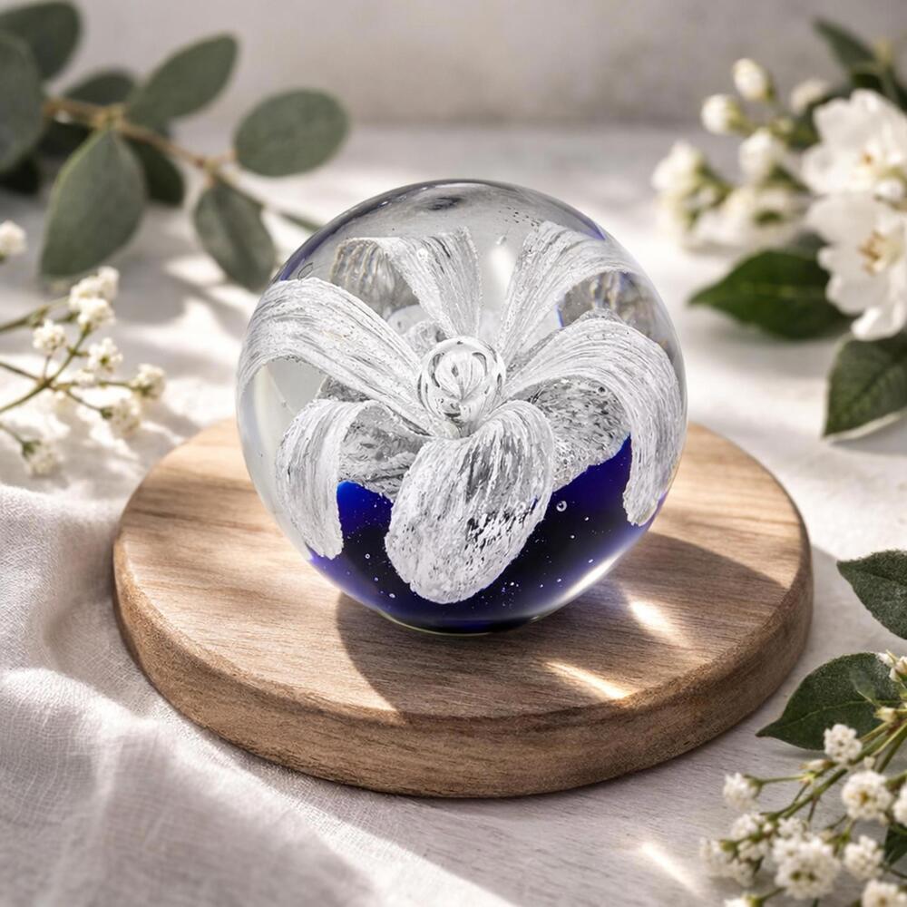 Vintage Handcrafted Cobalt Blue and White Flower Paperweight